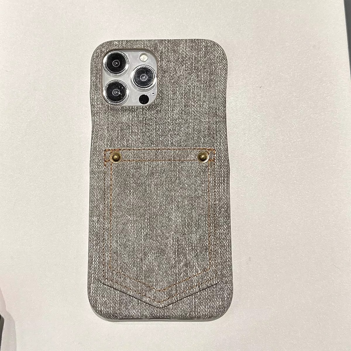 Luxury iPhone Case — Full-Coverage Denim Leather Card Bag Cover, Anti-Fingerprint Anti-Scratch PU Design