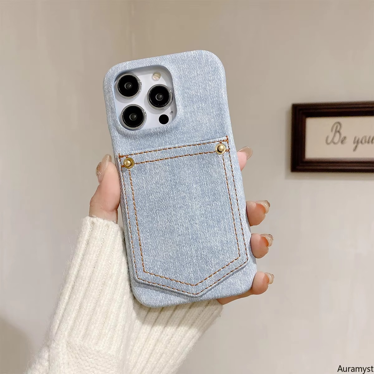 Luxury iPhone Case — Full-Coverage Denim Leather Card Bag Cover, Anti-Fingerprint Anti-Scratch PU Design
