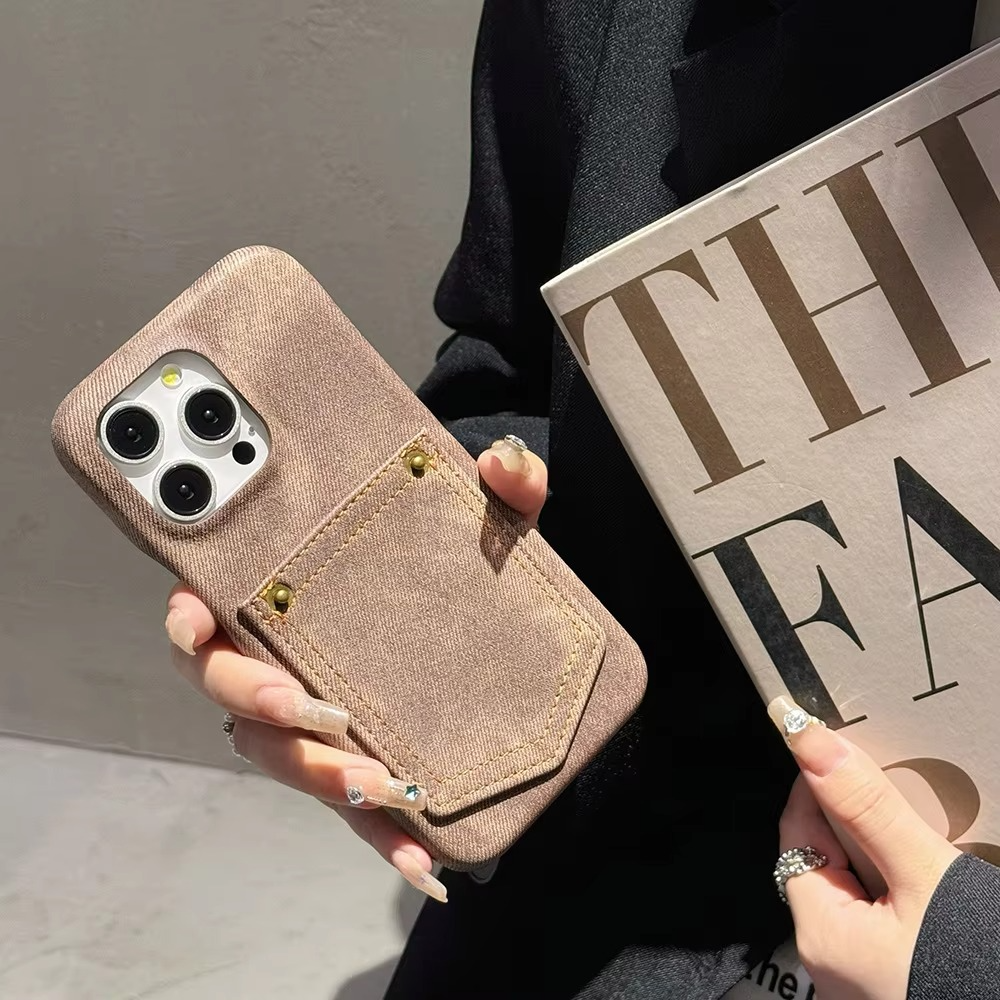 Luxury iPhone Case — Full-Coverage Denim Leather Card Bag Cover, Anti-Fingerprint Anti-Scratch PU Design