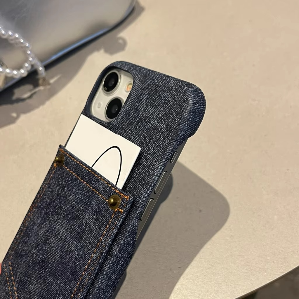 Luxury iPhone Case — Full-Coverage Denim Leather Card Bag Cover, Anti-Fingerprint Anti-Scratch PU Design