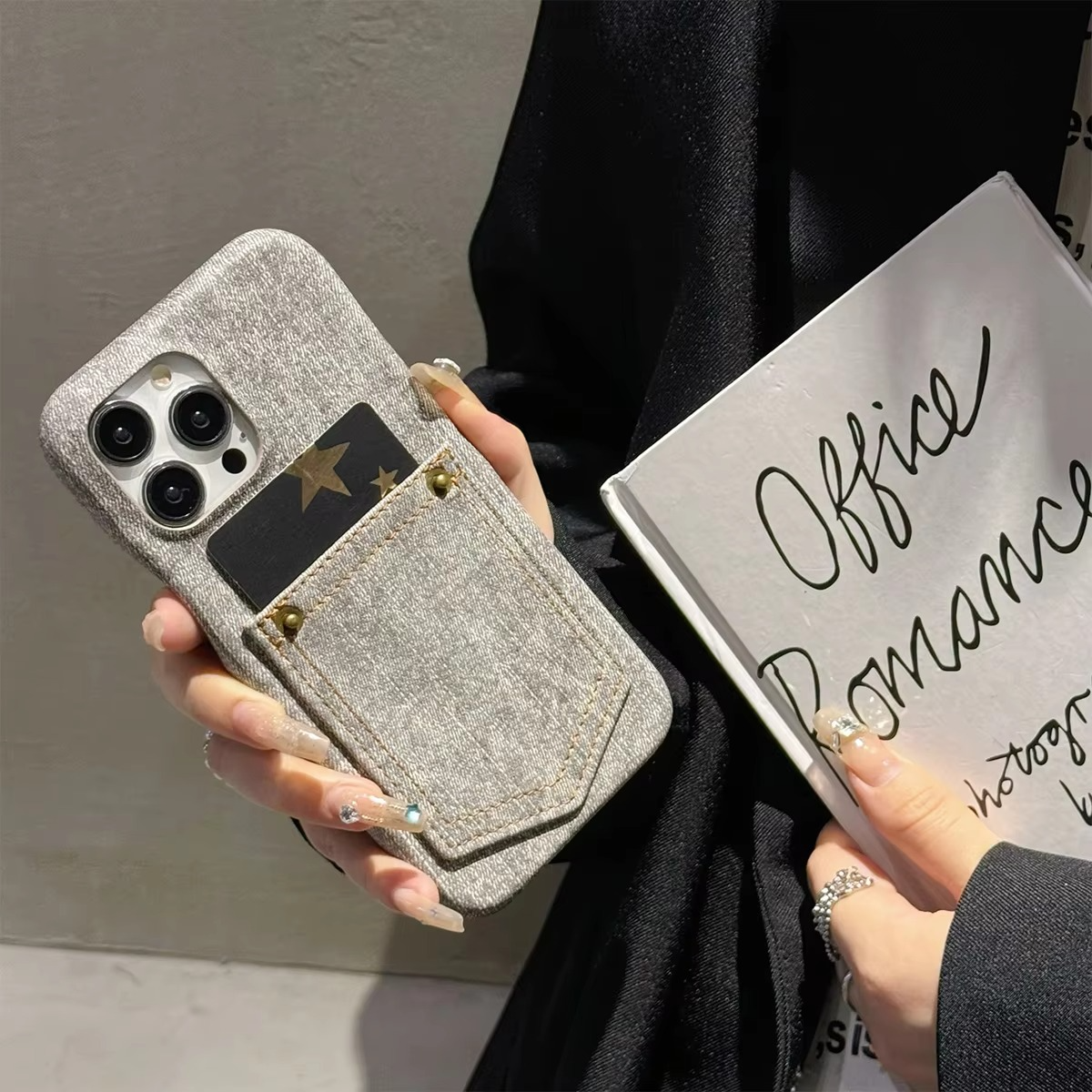 Luxury iPhone Case — Full-Coverage Denim Leather Card Bag Cover, Anti-Fingerprint Anti-Scratch PU Design