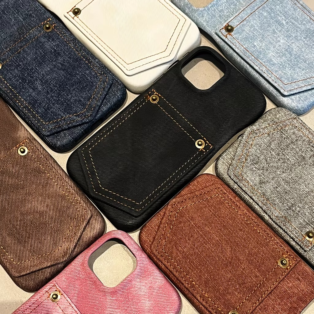 Luxury iPhone Case — Full-Coverage Denim Leather Card Bag Cover, Anti-Fingerprint Anti-Scratch PU Design