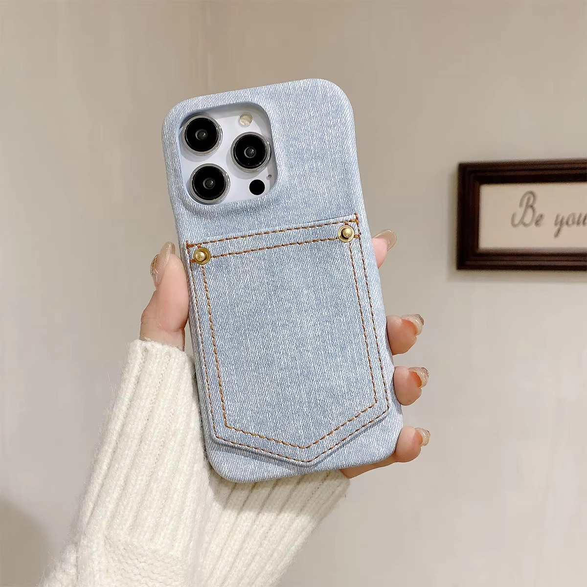 Luxury iPhone Case — Full-Coverage Denim Leather Card Bag Cover, Anti-Fingerprint Anti-Scratch PU Design