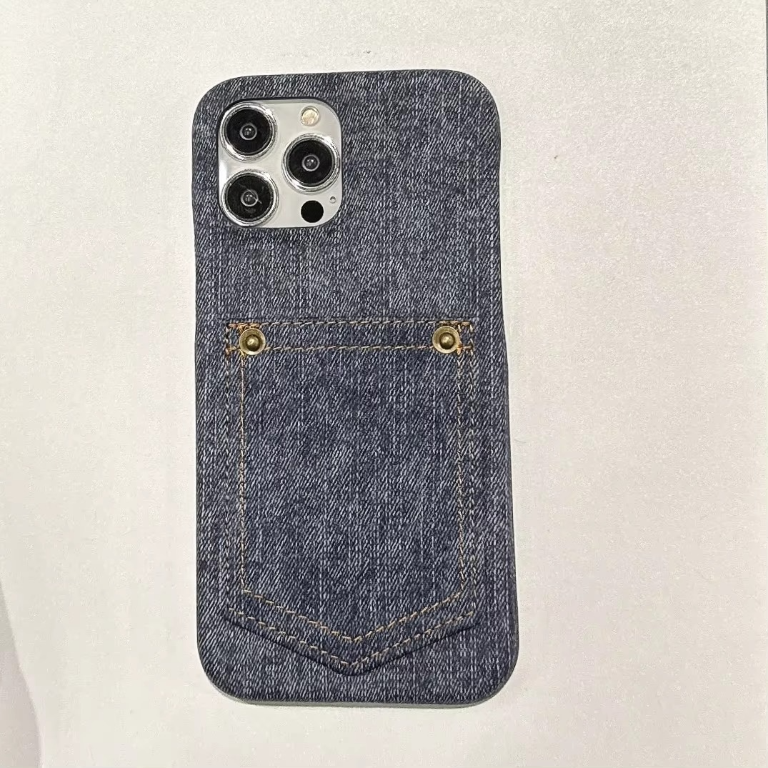 Luxury iPhone Case — Full-Coverage Denim Leather Card Bag Cover, Anti-Fingerprint Anti-Scratch PU Design