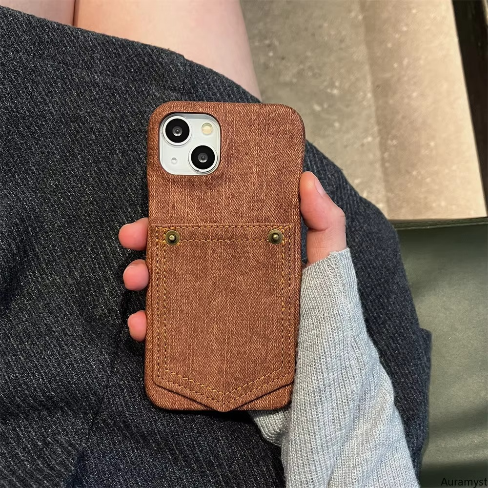 Luxury iPhone Case — Full-Coverage Denim Leather Card Bag Cover, Anti-Fingerprint Anti-Scratch PU Design