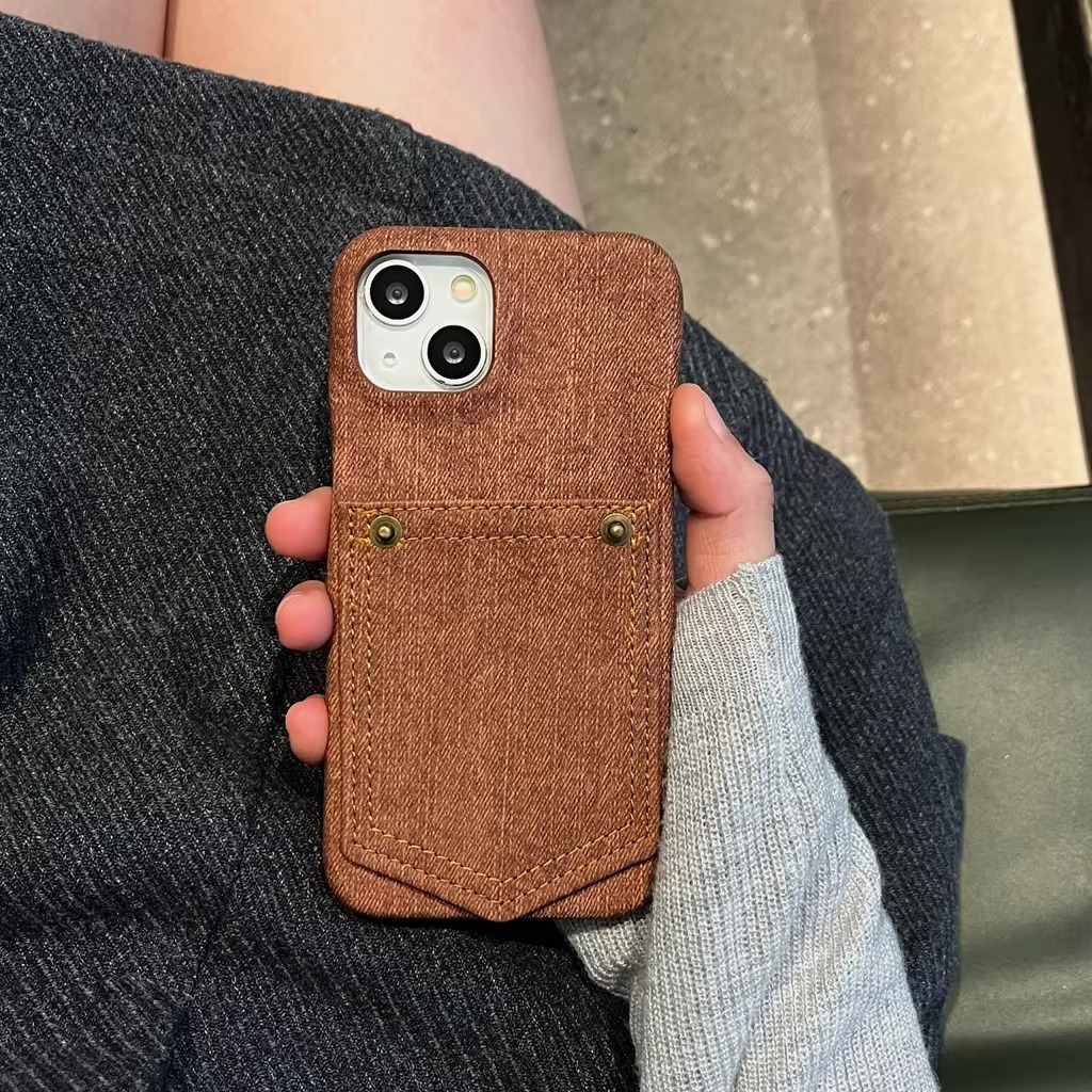 Luxury iPhone Case — Full-Coverage Denim Leather Card Bag Cover, Anti-Fingerprint Anti-Scratch PU Design