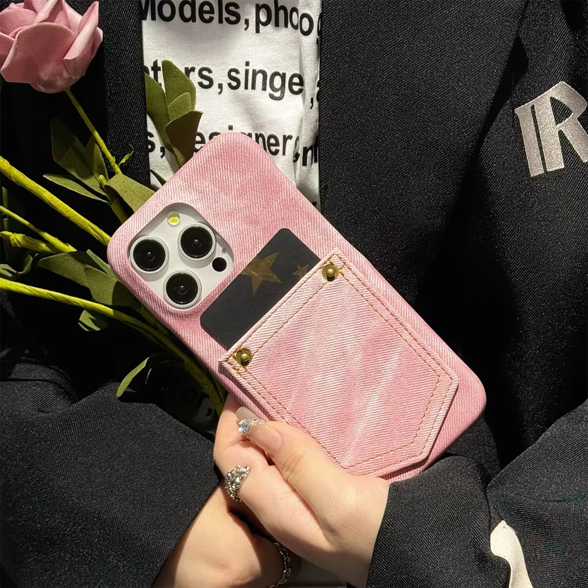 Luxury iPhone Case — Full-Coverage Denim Leather Card Bag Cover, Anti-Fingerprint Anti-Scratch PU Design