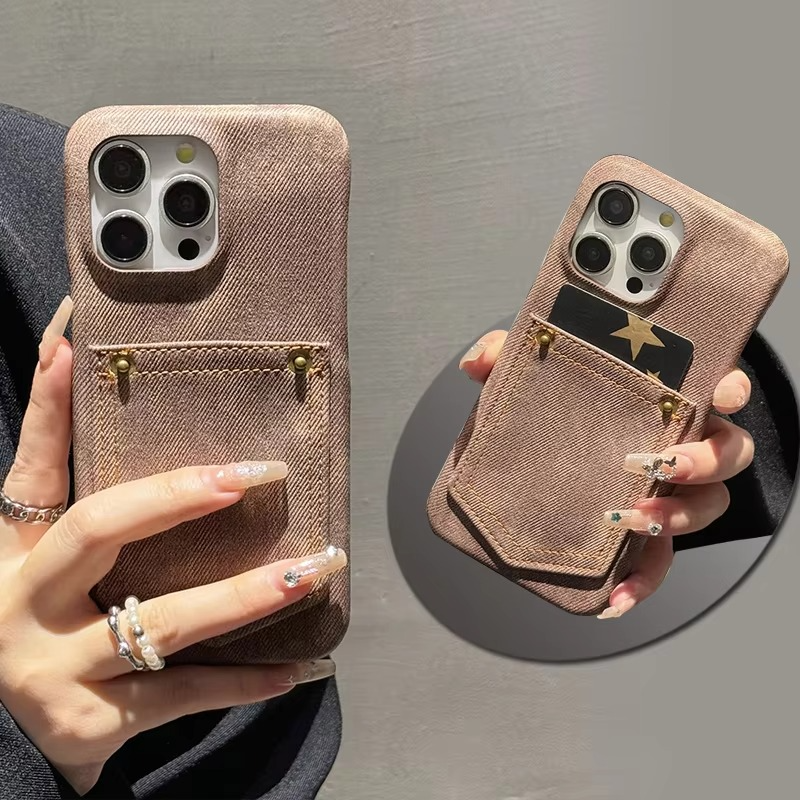 Luxury iPhone Case — Full-Coverage Denim Leather Card Bag Cover, Anti-Fingerprint Anti-Scratch PU Design