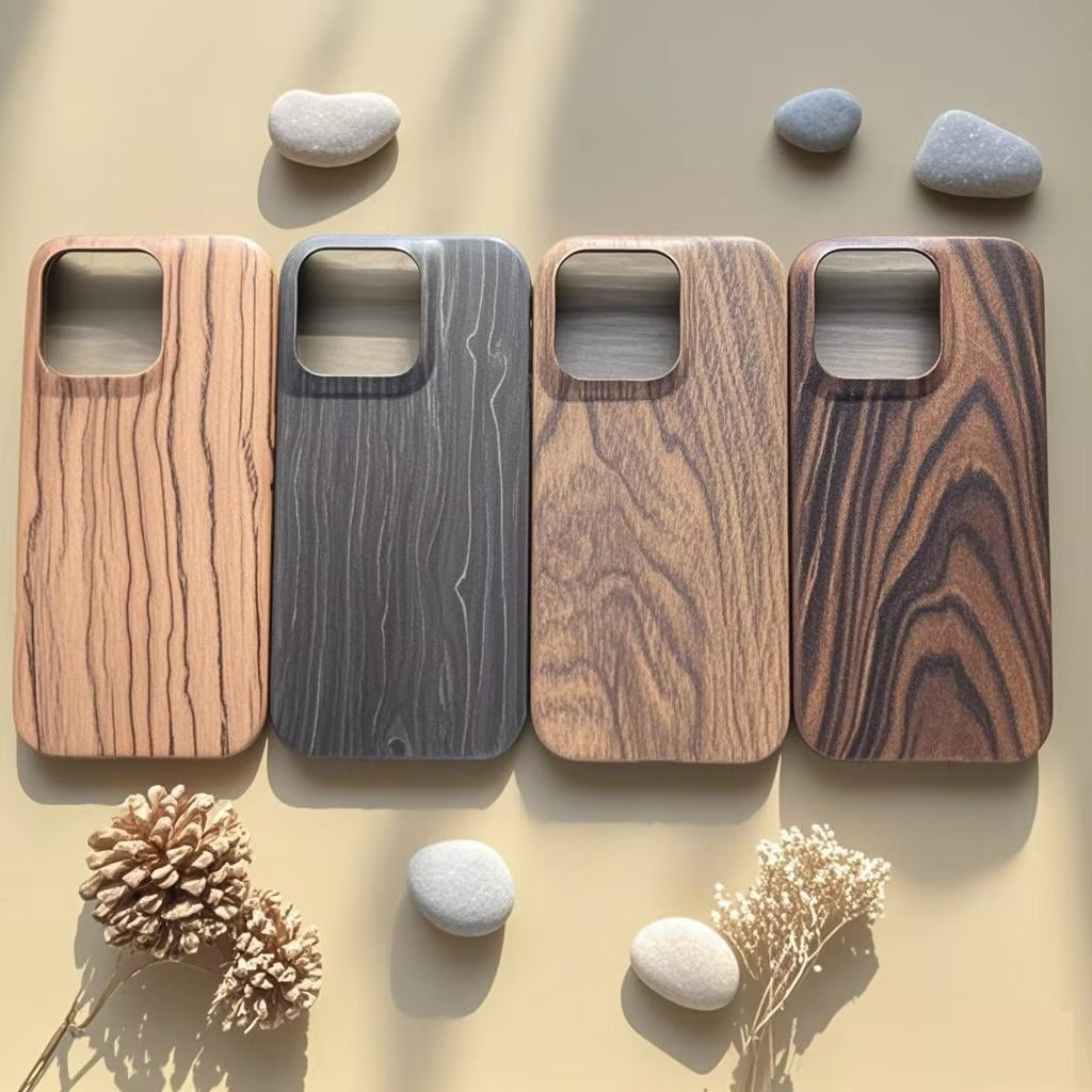 Luxury iPhone Case — Genuine Bamboo & Walnut Wooden Hard Back Cover with Dustproof Half-Wrapped Protection and Custom Natural Design