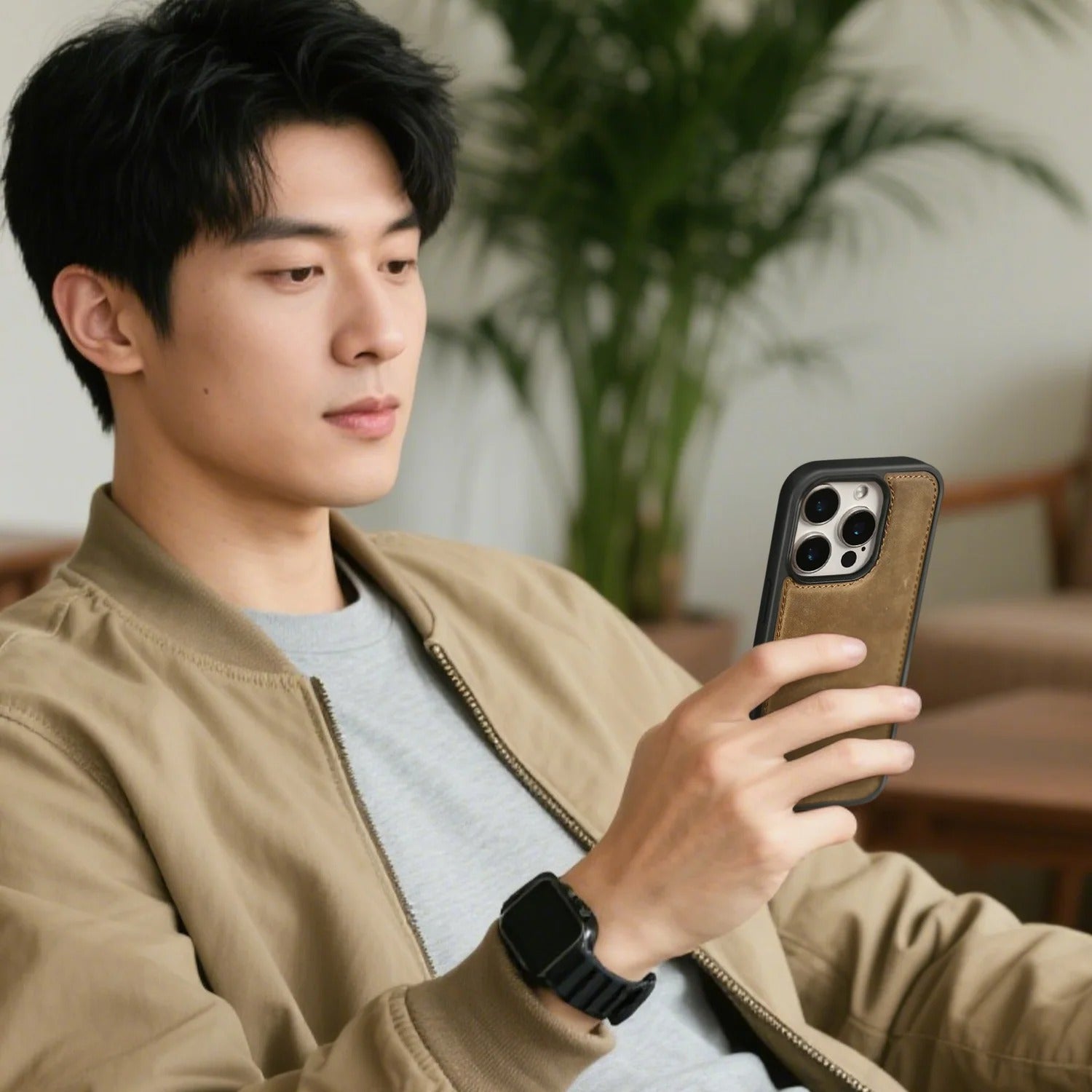 Luxury iPhone Case — Genuine Crazy Horse Leather Cover with Shockproof Full-Protection Design, Anti-Fingerprint Finish and Raised Camera Lips