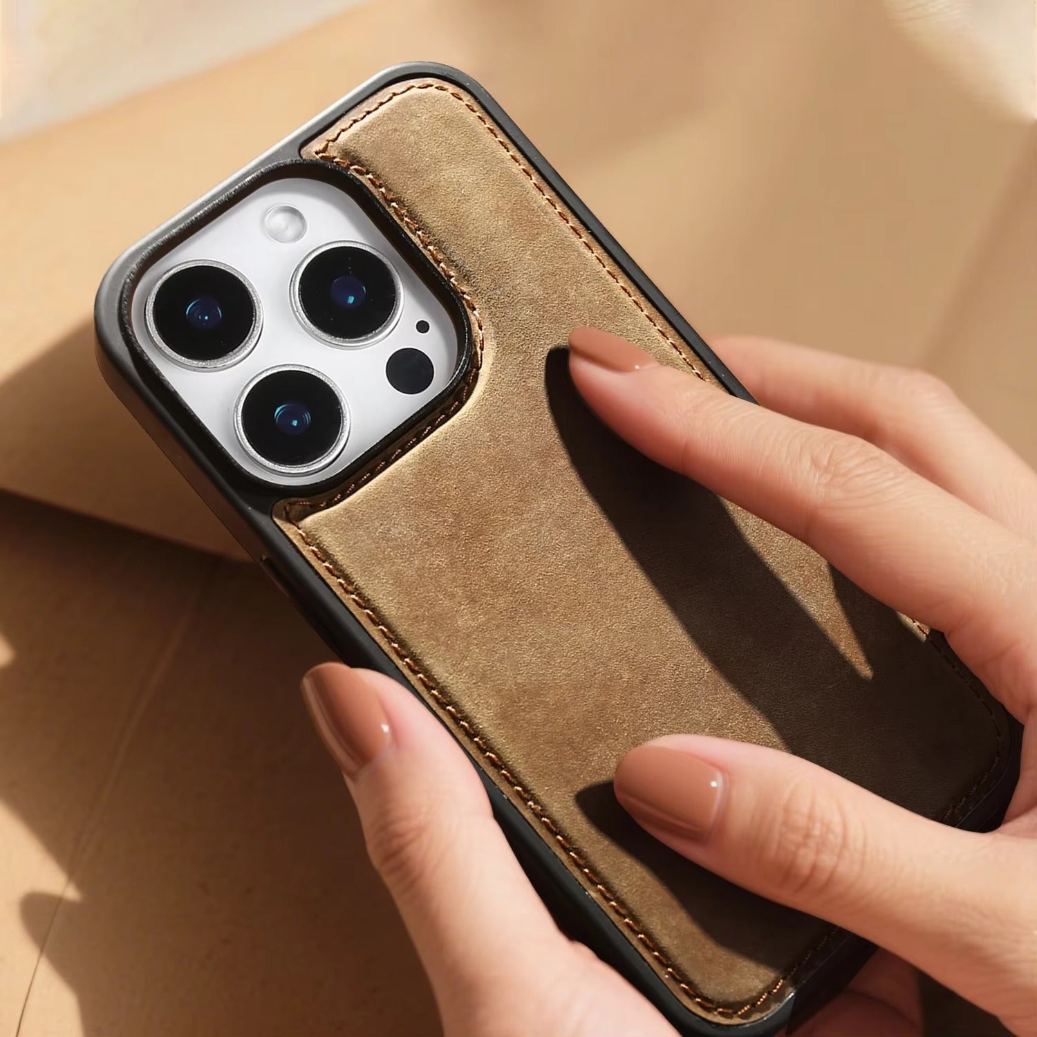 Luxury iPhone Case — Genuine Crazy Horse Leather Cover with Shockproof Full-Protection Design, Anti-Fingerprint Finish and Raised Camera Lips