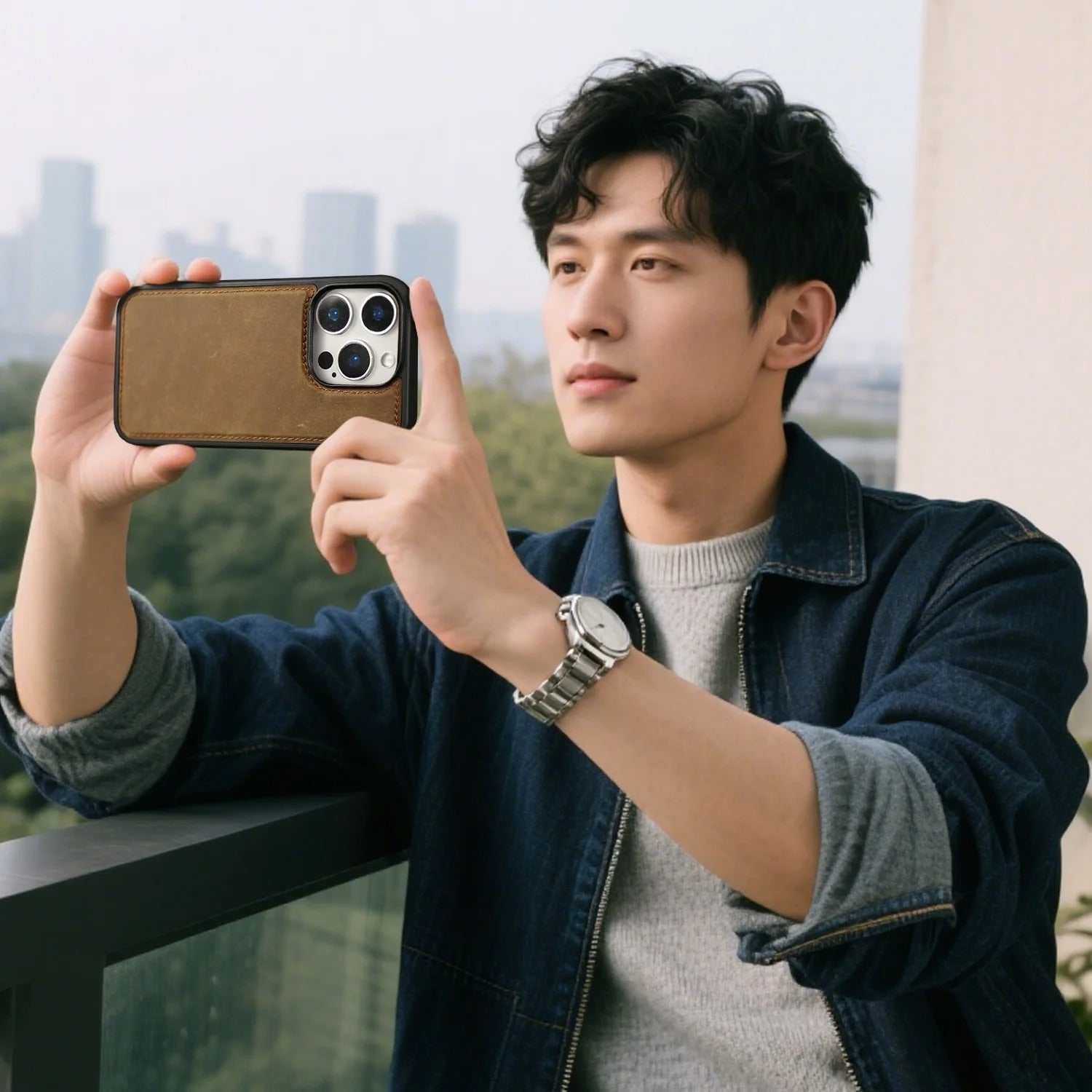 Luxury iPhone Case — Genuine Crazy Horse Leather Cover with Shockproof Full-Protection Design, Anti-Fingerprint Finish and Raised Camera Lips