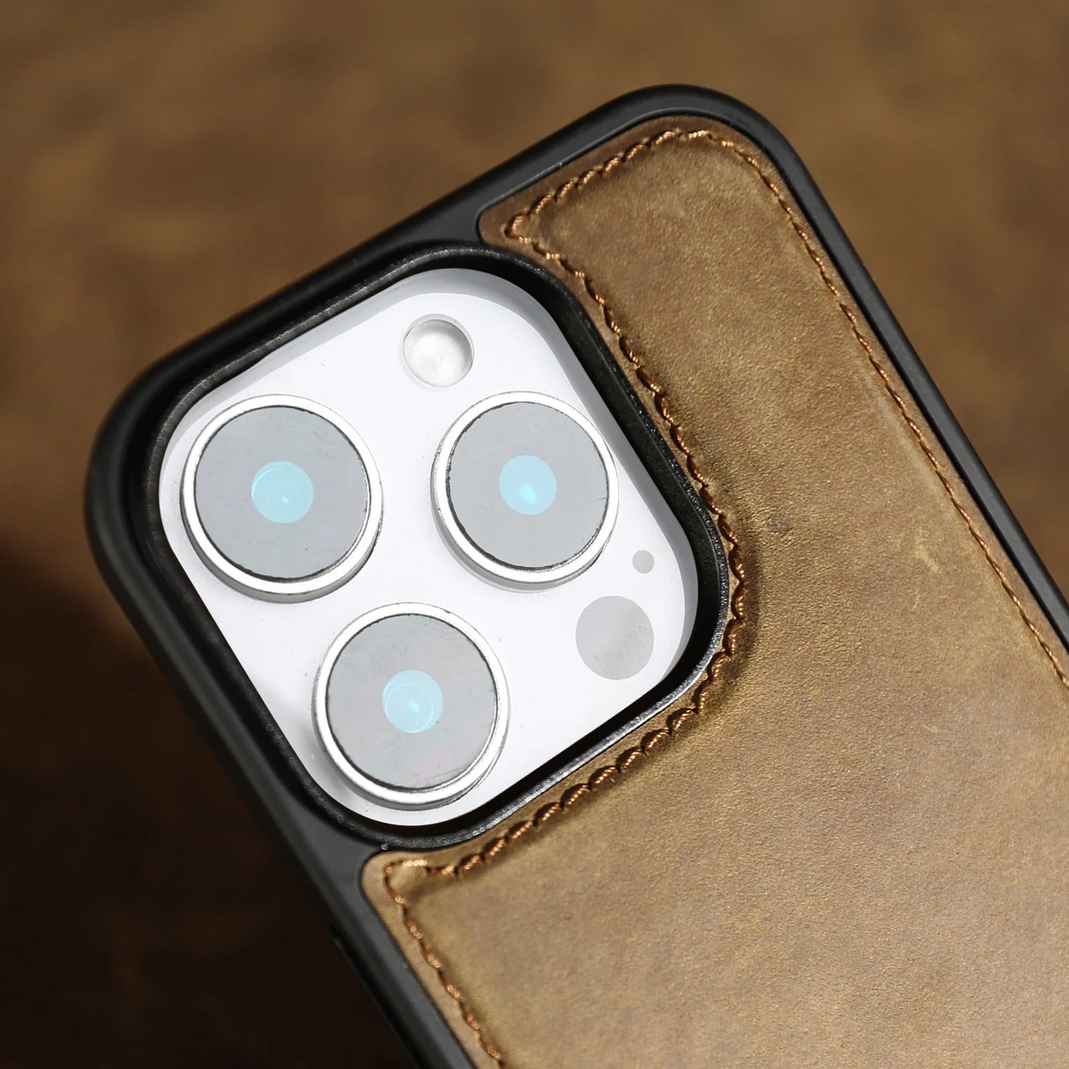 Luxury iPhone Case — Genuine Crazy Horse Leather Cover with Shockproof Full-Protection Design, Anti-Fingerprint Finish and Raised Camera Lips