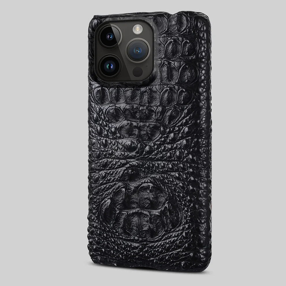 Luxury iPhone Case — Genuine Crocodile Leather Magnetic Cover with Shockproof PC Backing, Matte Anti-Fingerprint Finish and Dustproof Non-Slip Design