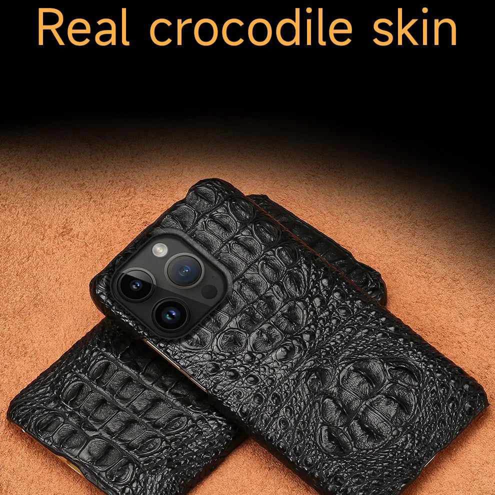 Luxury iPhone Case — Genuine Crocodile Leather Magnetic Cover with Shockproof PC Backing, Matte Anti-Fingerprint Finish and Dustproof Non-Slip Design