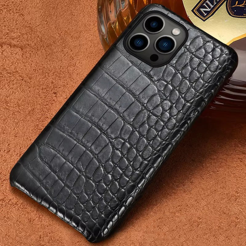 Luxury iPhone Case — Genuine Crocodile Leather Magnetic Cover with Shockproof PC Backing, Matte Anti-Fingerprint Finish and Dustproof Non-Slip Design