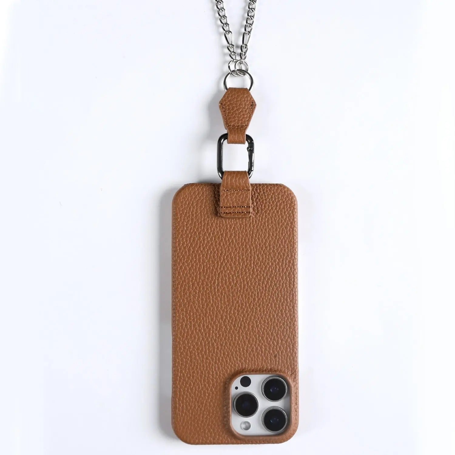 Luxury iPhone Case — Genuine Leather Crossbody Cover with Metal Strap Sling, Shockproof Protective Design and Premium Anti-Slip Finish