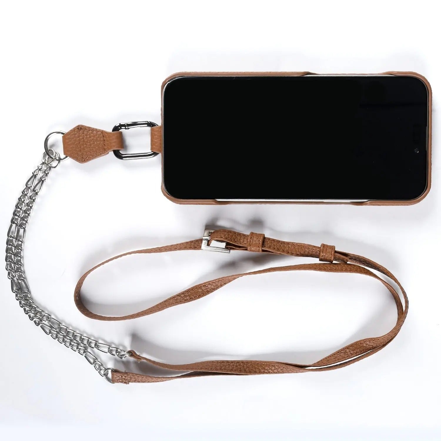 Luxury iPhone Case — Genuine Leather Crossbody Cover with Metal Strap Sling, Shockproof Protective Design and Premium Anti-Slip Finish