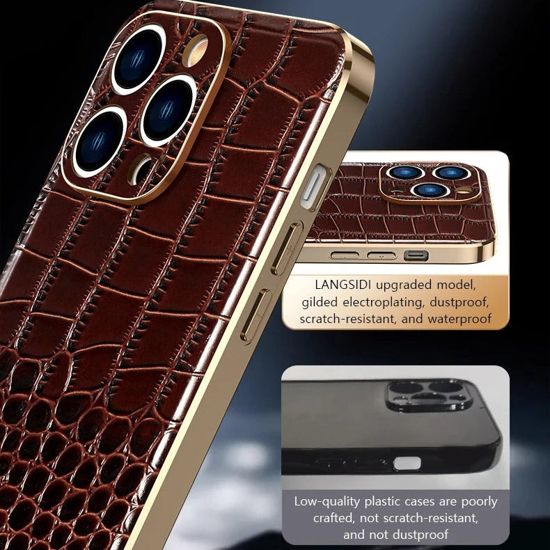 Luxury iPhone Case — Genuine Leather MagSafe Cover with 38-Magnet Wireless Charging Support, Full-Coverage Anti-Scratch Protection & Soft TPU Shock-Resistant Edges