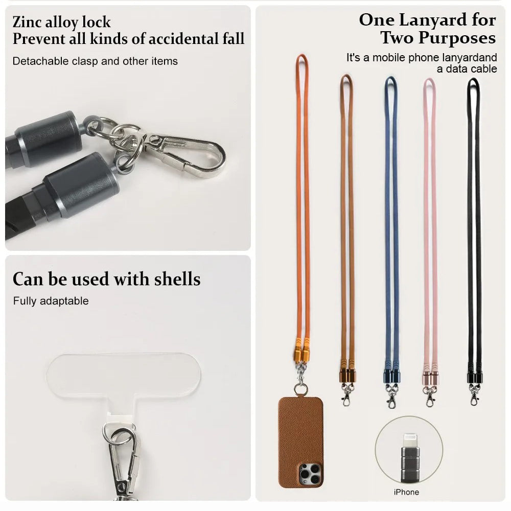 Luxury iPhone Case — Genuine Leather MagSafe Cover with Lanyard USB Charging Strap, Full-Protection Design and Premium Anti-Fingerprint Finish