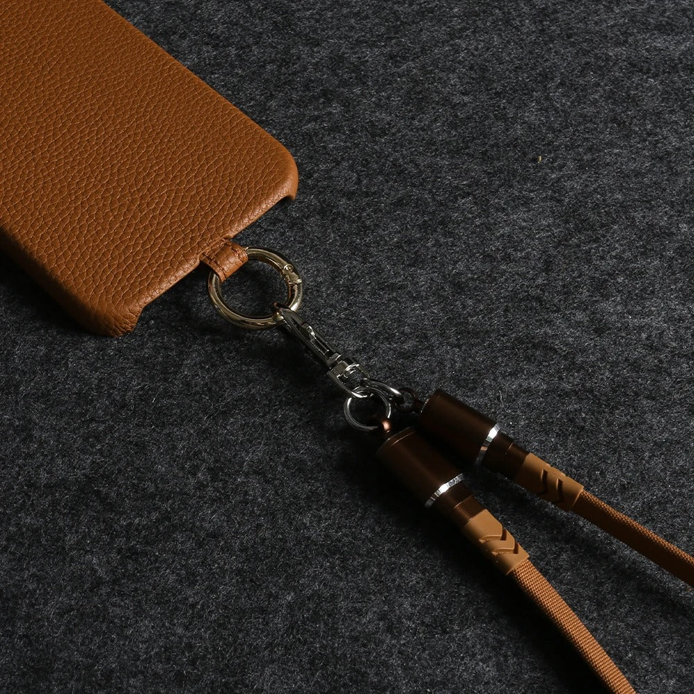 Luxury iPhone Case — Genuine Leather MagSafe Cover with Lanyard USB Charging Strap, Full-Protection Design and Premium Anti-Fingerprint Finish
