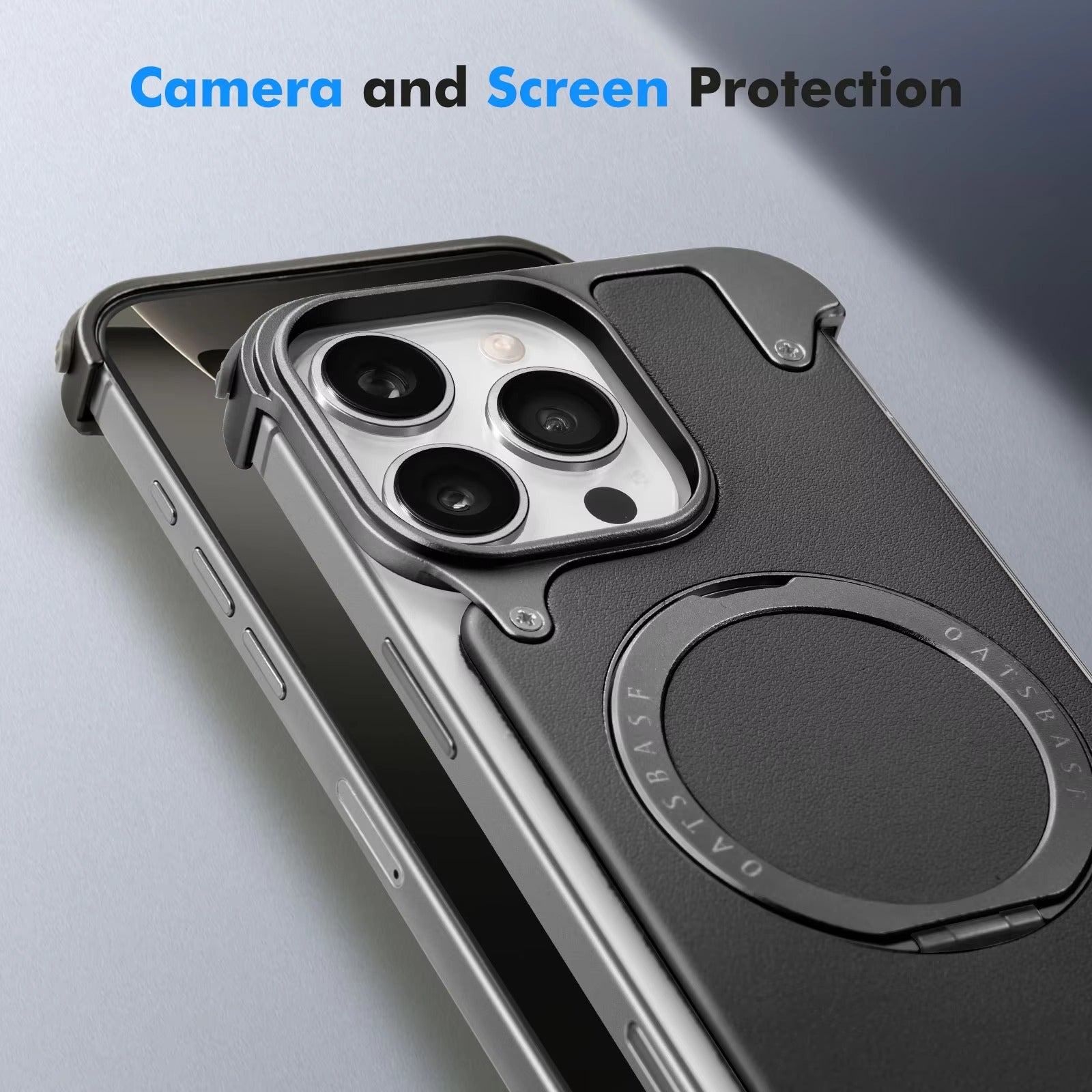 Luxury iPhone Case — Genuine Leather MagSafe Frameless Cover with 360° Rotating Magnetic Stand, Shockproof Anti-Drop Non-Slip Design