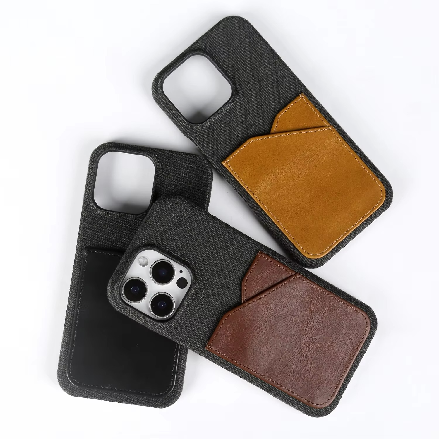 Luxury iPhone Case — Genuine Leather and Cloth Card Slot Cover with Vintage Retro Design, Lightweight Anti-Scratch Non-Slip Protection