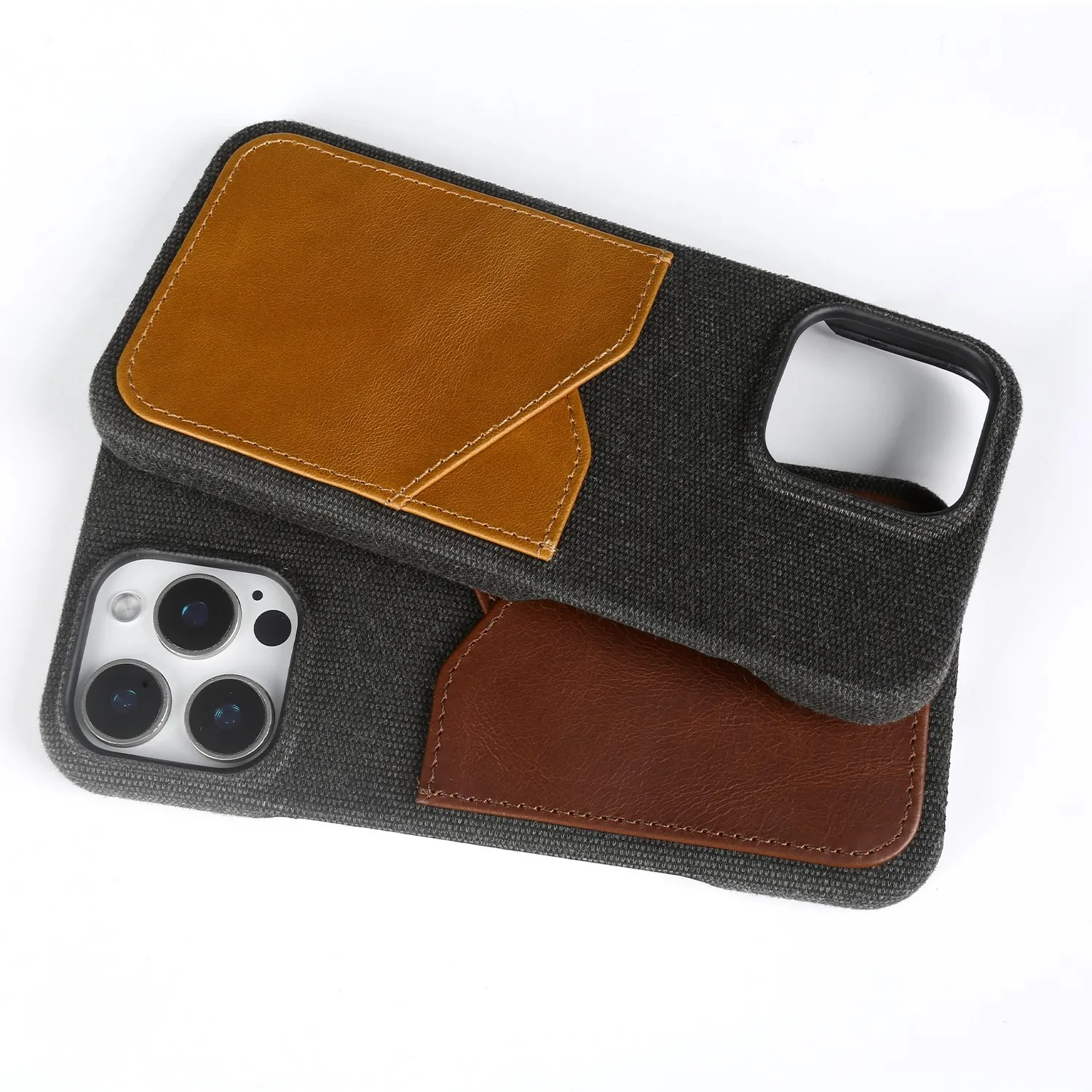 Luxury iPhone Case — Genuine Leather and Cloth Card Slot Cover with Vintage Retro Design, Lightweight Anti-Scratch Non-Slip Protection