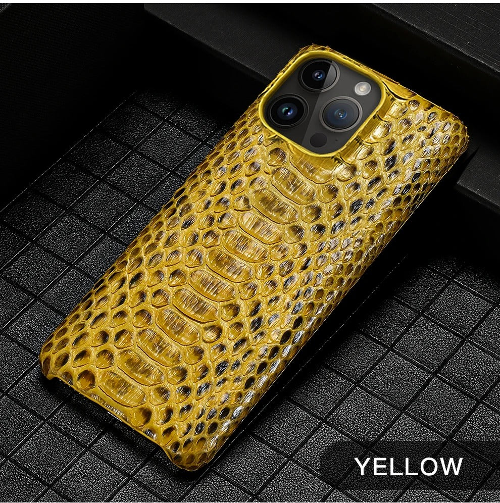 Luxury iPhone Case — Genuine Python Leather Back Cover with Anti-Fingerprint Anti-Scratch Protection, Lightweight Non-Slip PC Hybrid Design