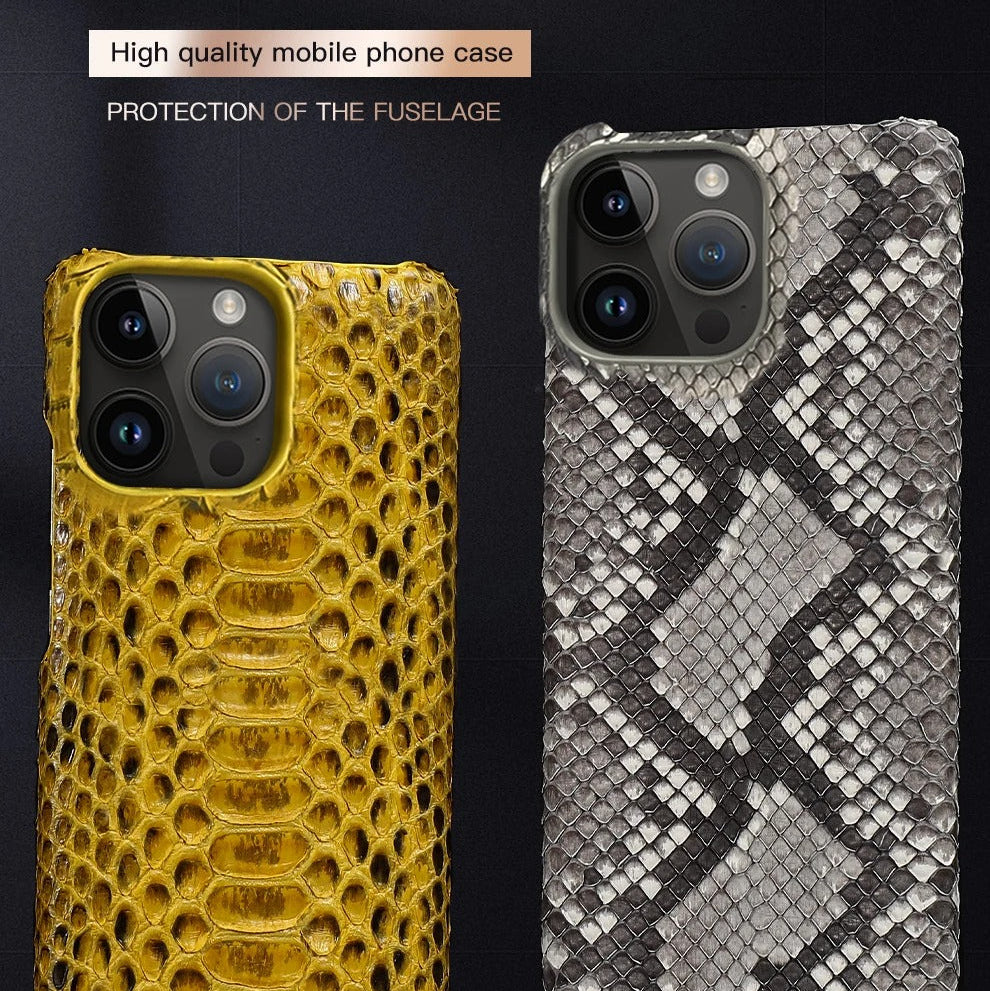 Luxury iPhone Case — Genuine Python Leather Back Cover with Anti-Fingerprint Anti-Scratch Protection, Lightweight Non-Slip PC Hybrid Design