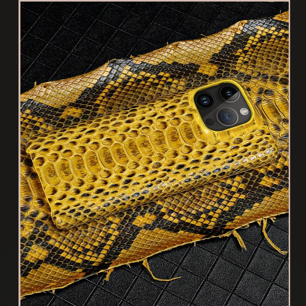 Luxury iPhone Case — Genuine Python Leather Back Cover with Anti-Fingerprint Anti-Scratch Protection, Lightweight Non-Slip PC Hybrid Design