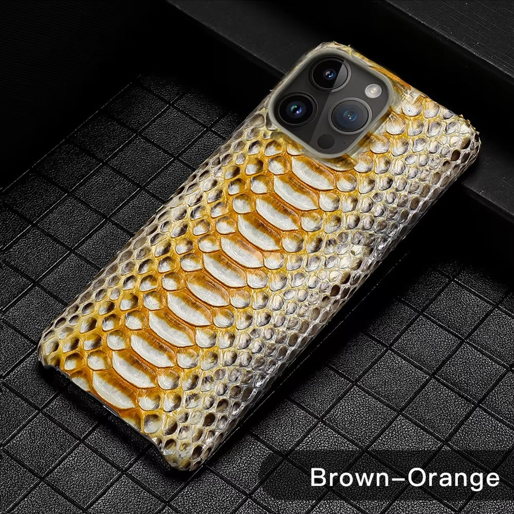 Luxury iPhone Case — Genuine Python Leather Back Cover with Anti-Fingerprint Anti-Scratch Protection, Lightweight Non-Slip PC Hybrid Design