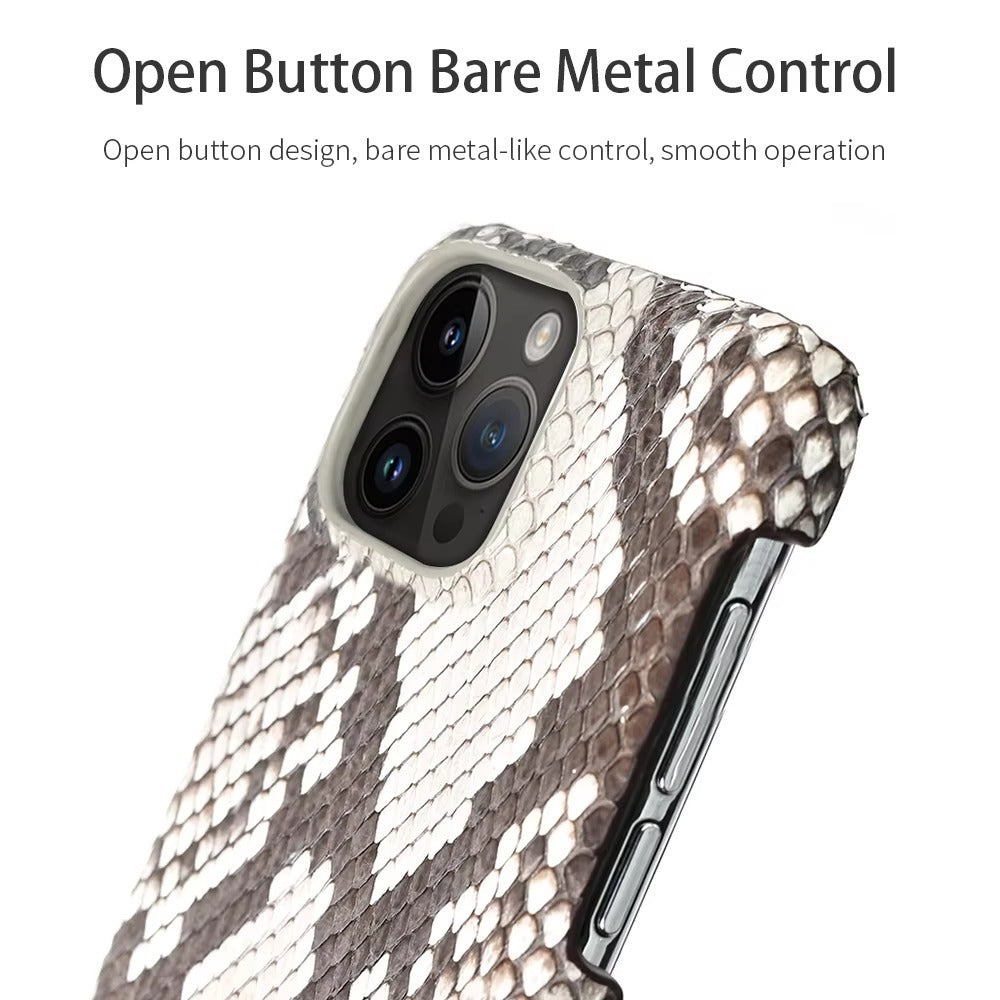 Luxury iPhone Case — Genuine Python Leather Back Cover with Anti-Fingerprint Anti-Scratch Protection, Lightweight Non-Slip PC Hybrid Design
