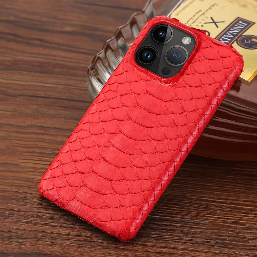 Luxury iPhone Case — Genuine Python Leather Back Cover with Anti-Fingerprint Anti-Scratch Protection, Lightweight Non-Slip PC Hybrid Design