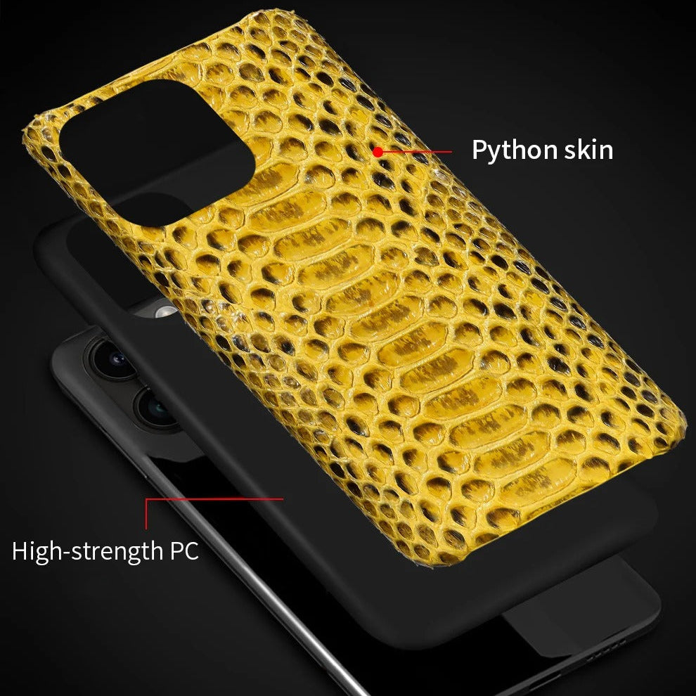 Luxury iPhone Case — Genuine Python Leather Back Cover with Anti-Fingerprint Anti-Scratch Protection, Lightweight Non-Slip PC Hybrid Design