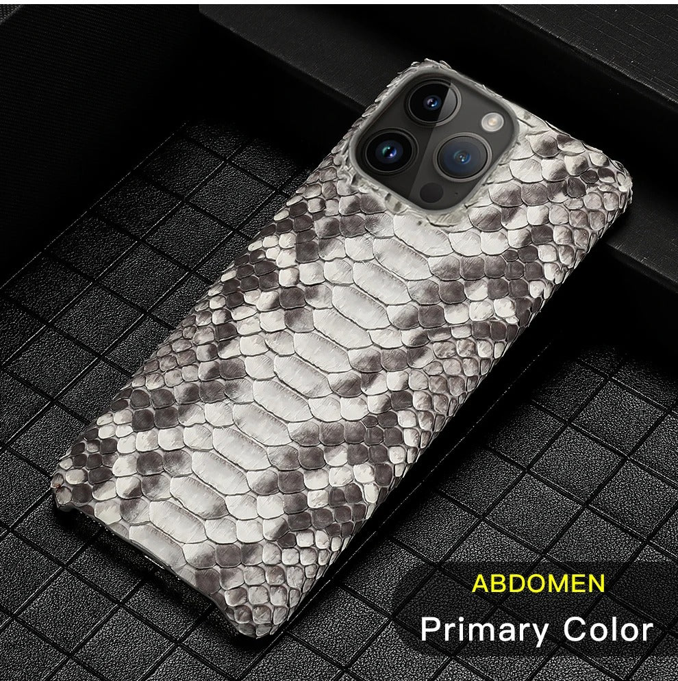 Luxury iPhone Case — Genuine Python Leather Back Cover with Anti-Fingerprint Anti-Scratch Protection, Lightweight Non-Slip PC Hybrid Design