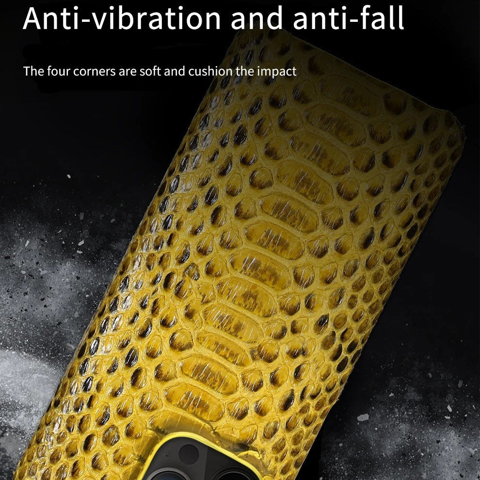 Luxury iPhone Case — Genuine Python Leather Back Cover with Anti-Fingerprint Anti-Scratch Protection, Lightweight Non-Slip PC Hybrid Design