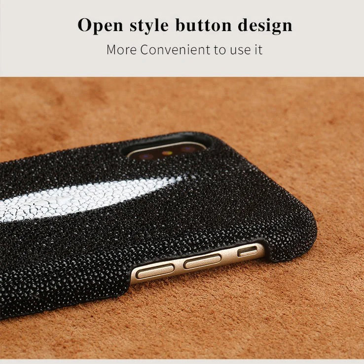 Luxury iPhone Case — Genuine Stingray Leather Shockproof Cover with Lightweight Half-Wrapped Design, Anti-Fingerprint Dustproof Protection and Premium Craft Finish