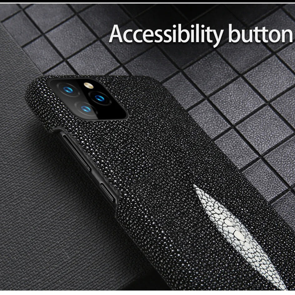 Luxury iPhone Case — Genuine Stingray Leather Shockproof Cover with Lightweight Half-Wrapped Design, Anti-Fingerprint Dustproof Protection and Premium Craft Finish