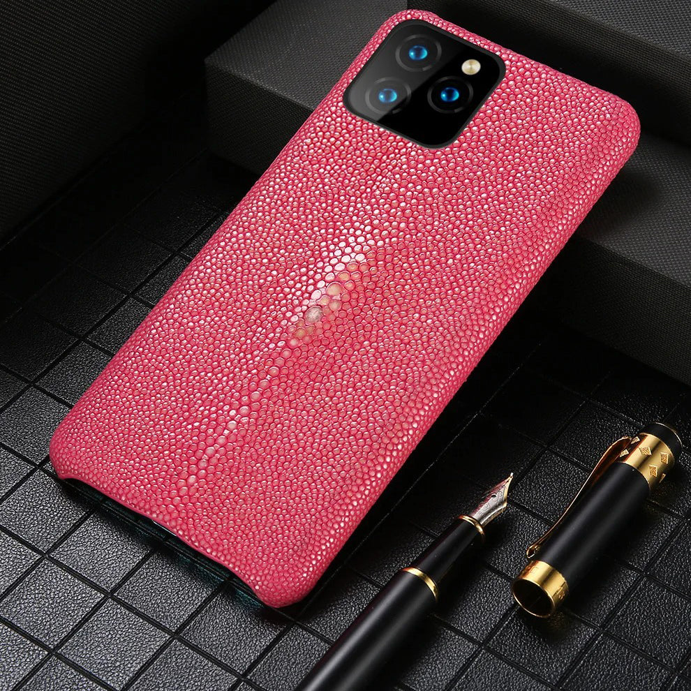 Luxury iPhone Case — Genuine Stingray Leather Shockproof Cover with Lightweight Half-Wrapped Design, Anti-Fingerprint Dustproof Protection and Premium Craft Finish