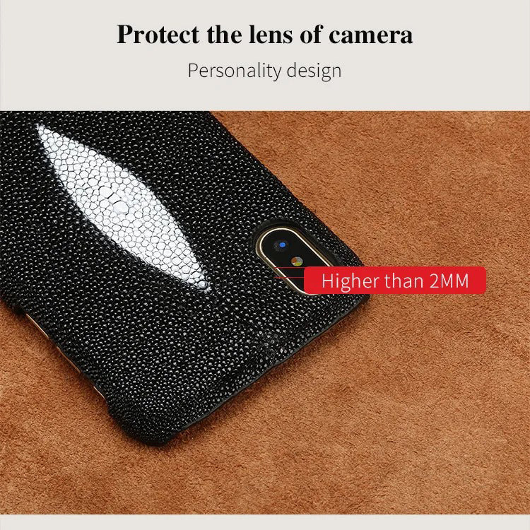 Luxury iPhone Case — Genuine Stingray Leather Shockproof Cover with Lightweight Half-Wrapped Design, Anti-Fingerprint Dustproof Protection and Premium Craft Finish