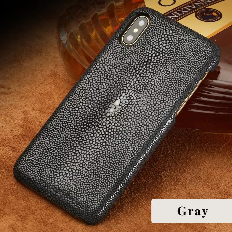 Luxury iPhone Case — Genuine Stingray Leather Shockproof Cover with Lightweight Half-Wrapped Design, Anti-Fingerprint Dustproof Protection and Premium Craft Finish