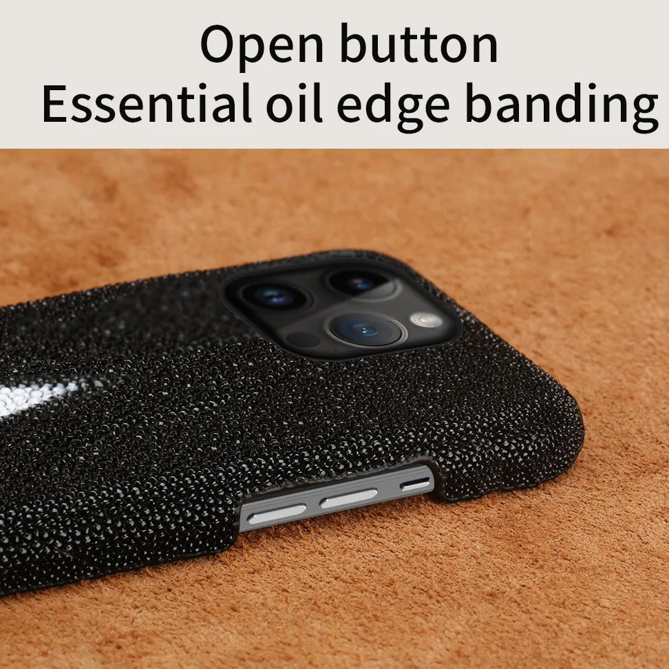 Luxury iPhone Case — Genuine Stingray Leather Shockproof Cover with Lightweight Half-Wrapped Design, Anti-Fingerprint Dustproof Protection and Premium Craft Finish