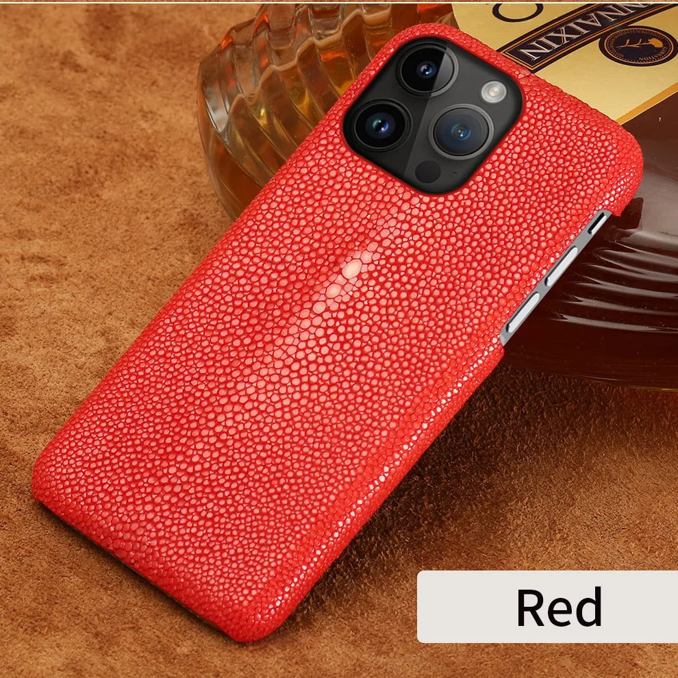 Luxury iPhone Case — Genuine Stingray Leather Shockproof Cover with Lightweight Half-Wrapped Design, Anti-Fingerprint Dustproof Protection and Premium Craft Finish