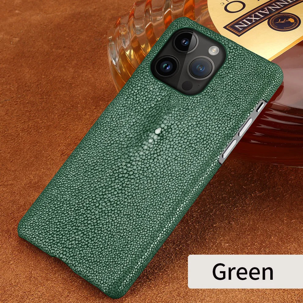 Luxury iPhone Case — Genuine Stingray Leather Shockproof Cover with Lightweight Half-Wrapped Design, Anti-Fingerprint Dustproof Protection and Premium Craft Finish