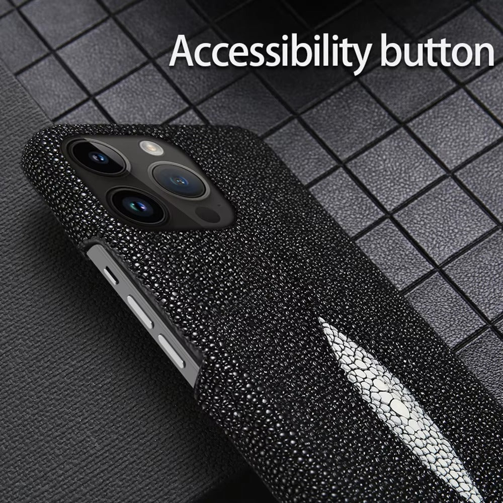 Luxury iPhone Case — Genuine Stingray Leather Shockproof Cover with Lightweight Half-Wrapped Design, Anti-Fingerprint Dustproof Protection and Premium Craft Finish