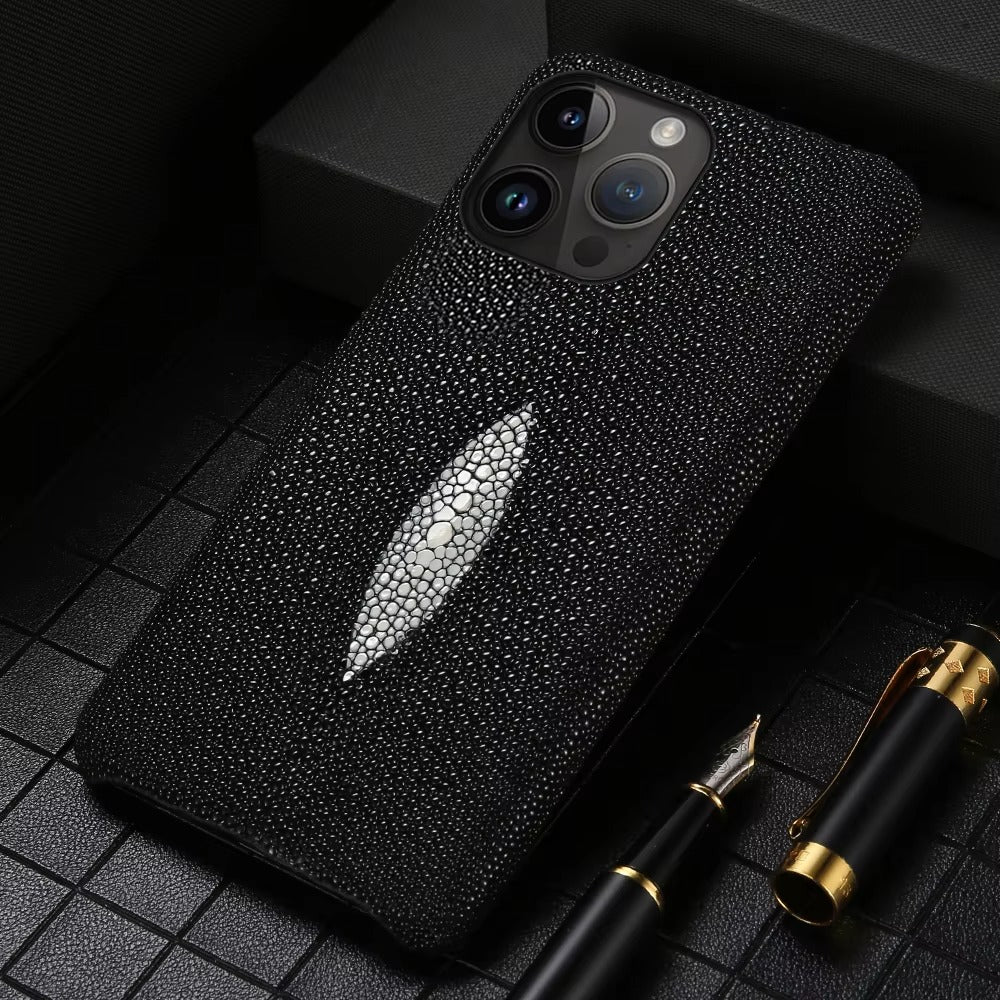 Luxury iPhone Case — Genuine Stingray Leather Shockproof Cover with Lightweight Half-Wrapped Design, Anti-Fingerprint Dustproof Protection and Premium Craft Finish