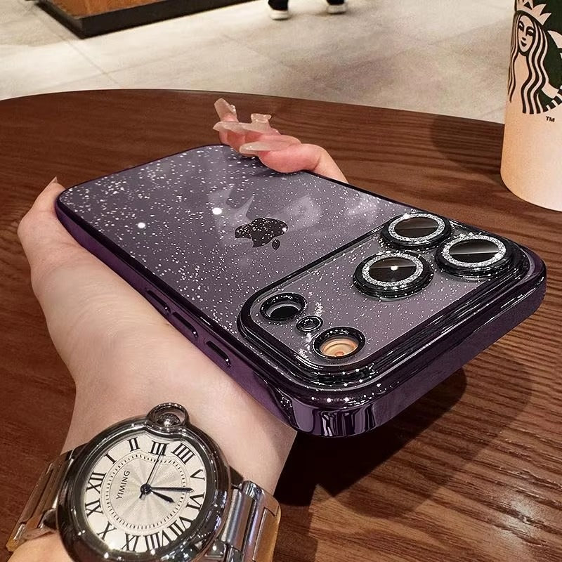 Luxury iPhone Case — Glitter Clear Soft TPU Cover with Camera Protector, Shockproof Anti-Fingerprint Anti-Scratch Dustproof Lightweight Design