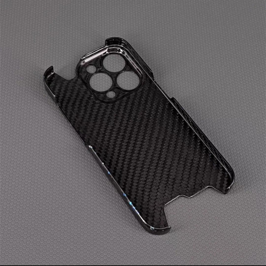 Luxury iPhone Case — Glossy Forged Pure Carbon Fiber Ultra-Thin Cover with Glitter Irregular Design, Shockproof Lightweight Half-Wrapped Protection