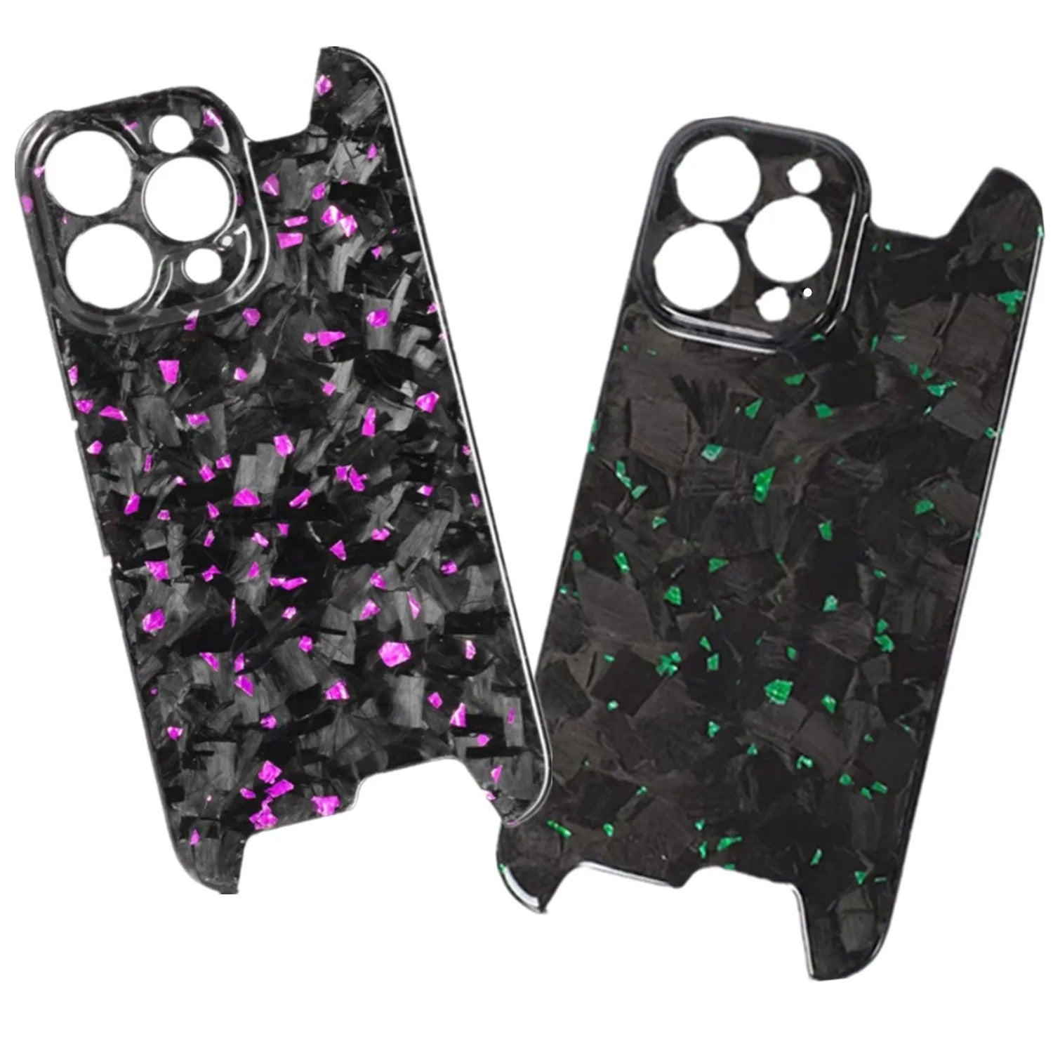 Luxury iPhone Case — Glossy Forged Pure Carbon Fiber Ultra-Thin Cover with Glitter Irregular Design, Shockproof Lightweight Half-Wrapped Protection